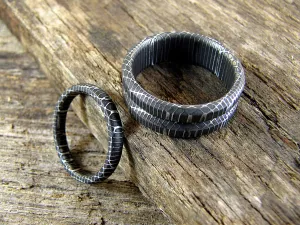 Vein - Damascus Steel Matched Wedding Set