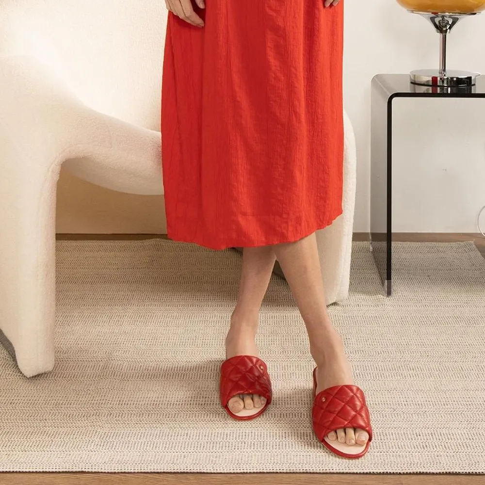 Venus Red Quilted Leather Slide Sandal