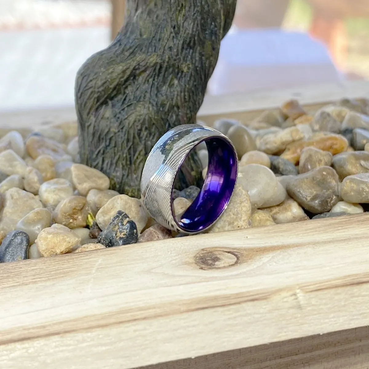 VERBENA | Purple Ring, Silver Damascus Steel, Domed