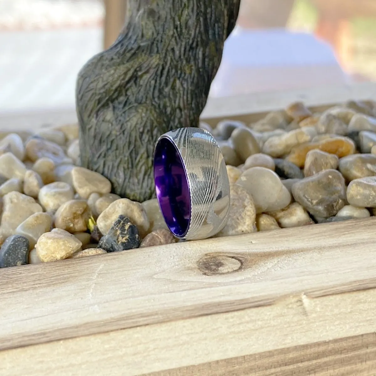 VERBENA | Purple Ring, Silver Damascus Steel, Domed