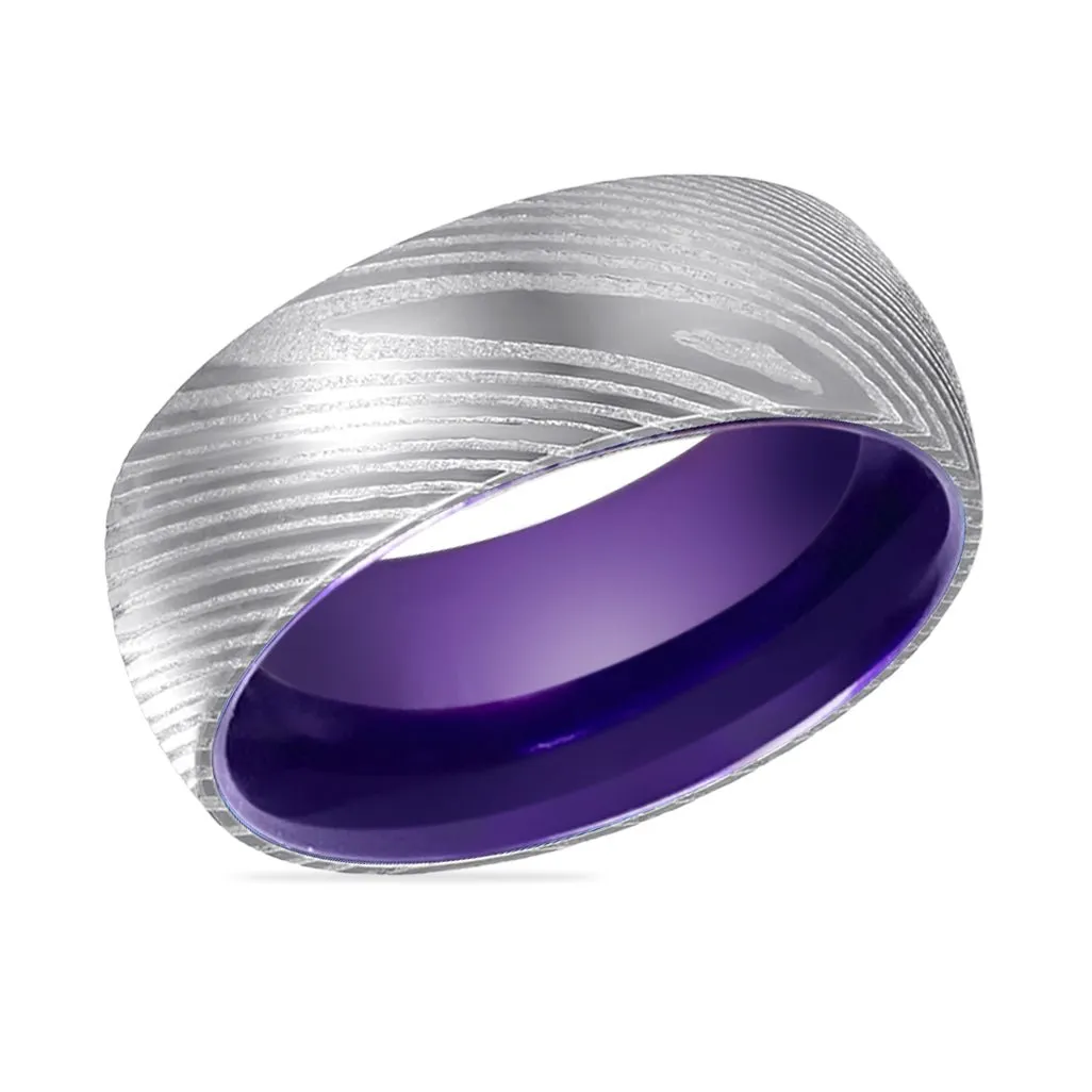VERBENA | Purple Ring, Silver Damascus Steel, Domed