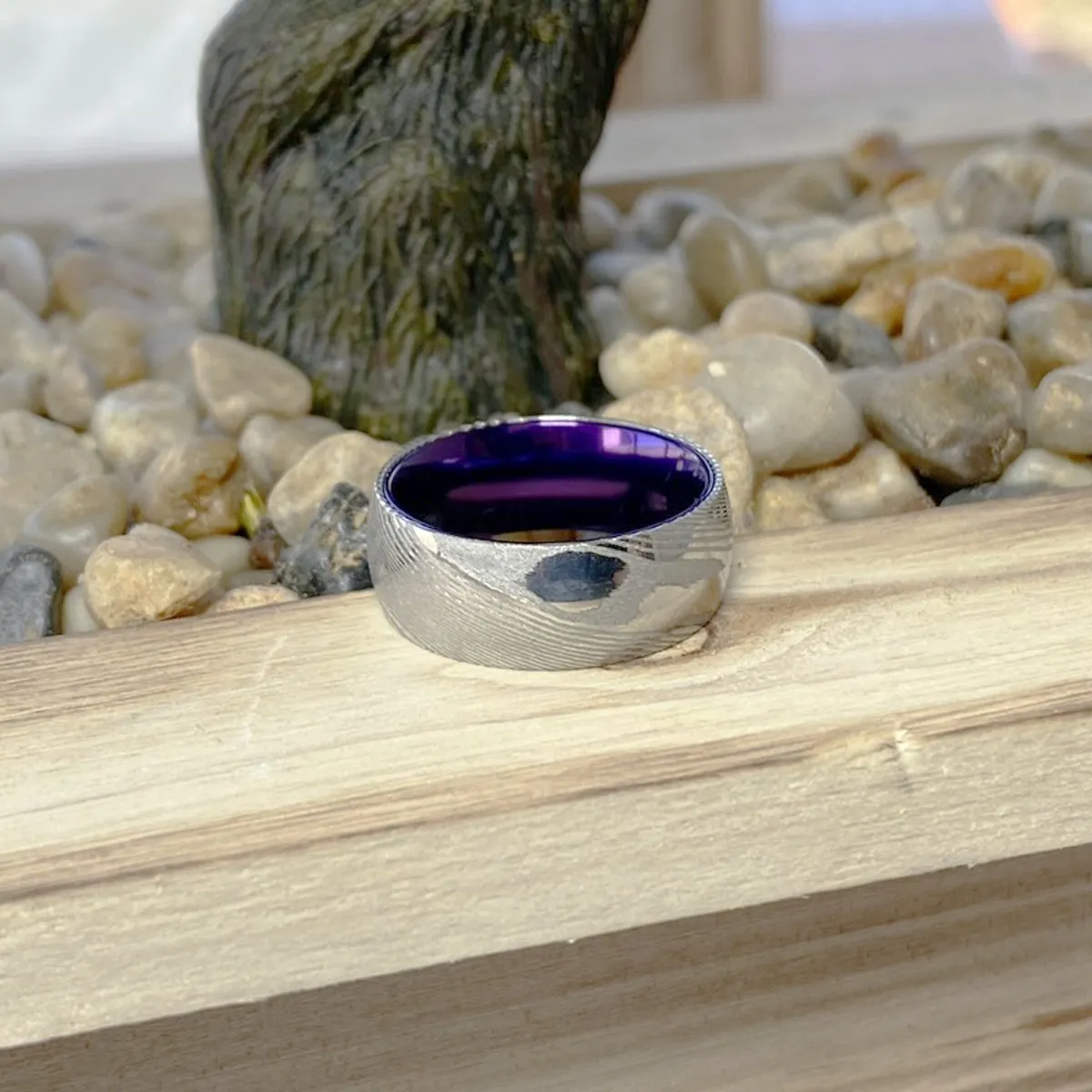 VERBENA | Purple Ring, Silver Damascus Steel, Domed