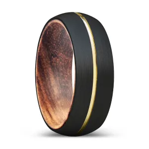 VERNON | Zebra Wood, Black Tungsten Ring, Gold Groove, Domed