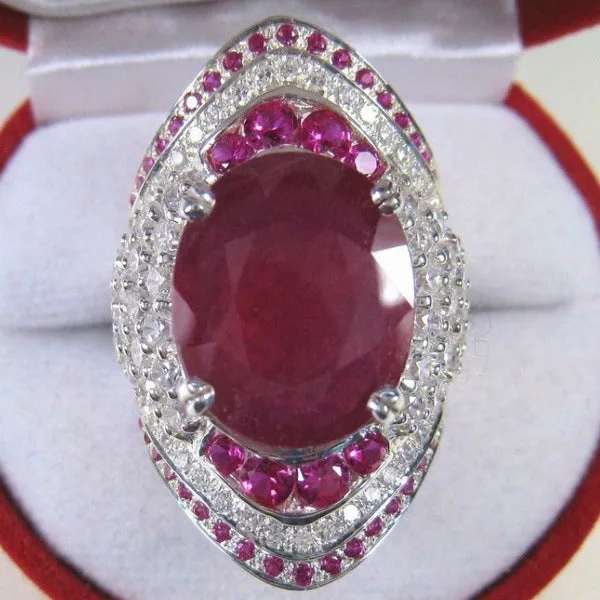 Vintage Big Ruby Ring Silver Wedding Jewelry For Women
