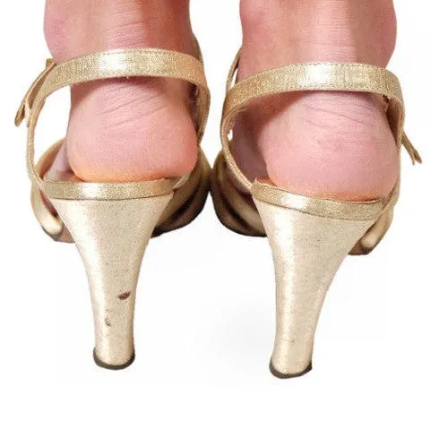 Vintage Gold Metallic High Heel Evening Sandals 1980S Sz 8
