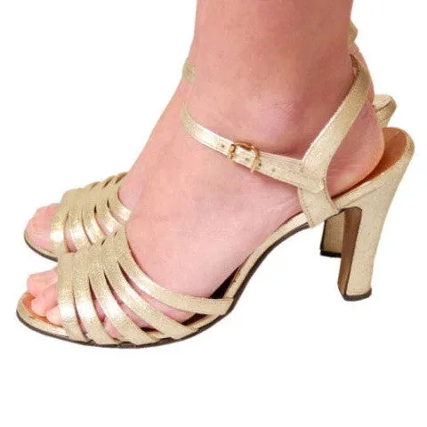 Vintage Gold Metallic High Heel Evening Sandals 1980S Sz 8
