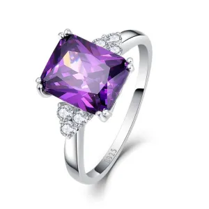 Vintage Jewelry 5.25ct Amethyst 925 Sterling Silver Ring emerald Cut Purple Nature stone Women Wedding Anel Aneis Gemstone Rings