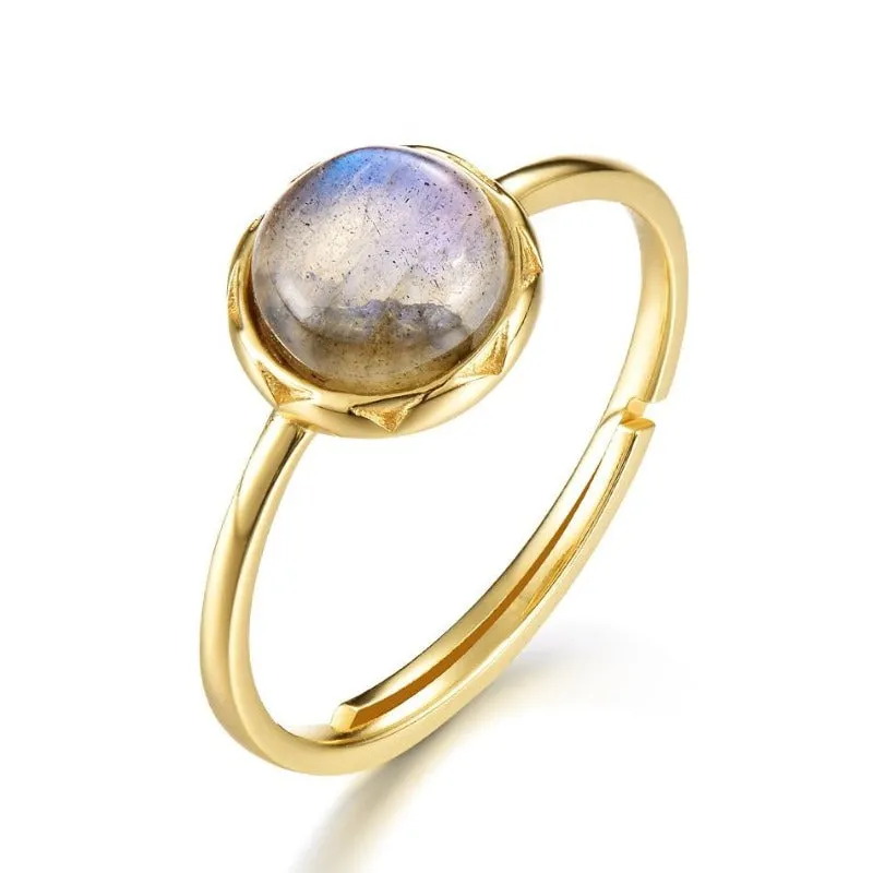 Vintage Labradorite Gemstone Ring 14K Yellow Gold Women Wedding Jewelry