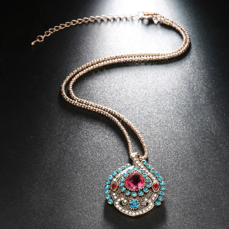 Vintage Pink Zircon Jewelry Set Gold Women Wedding Jewelry