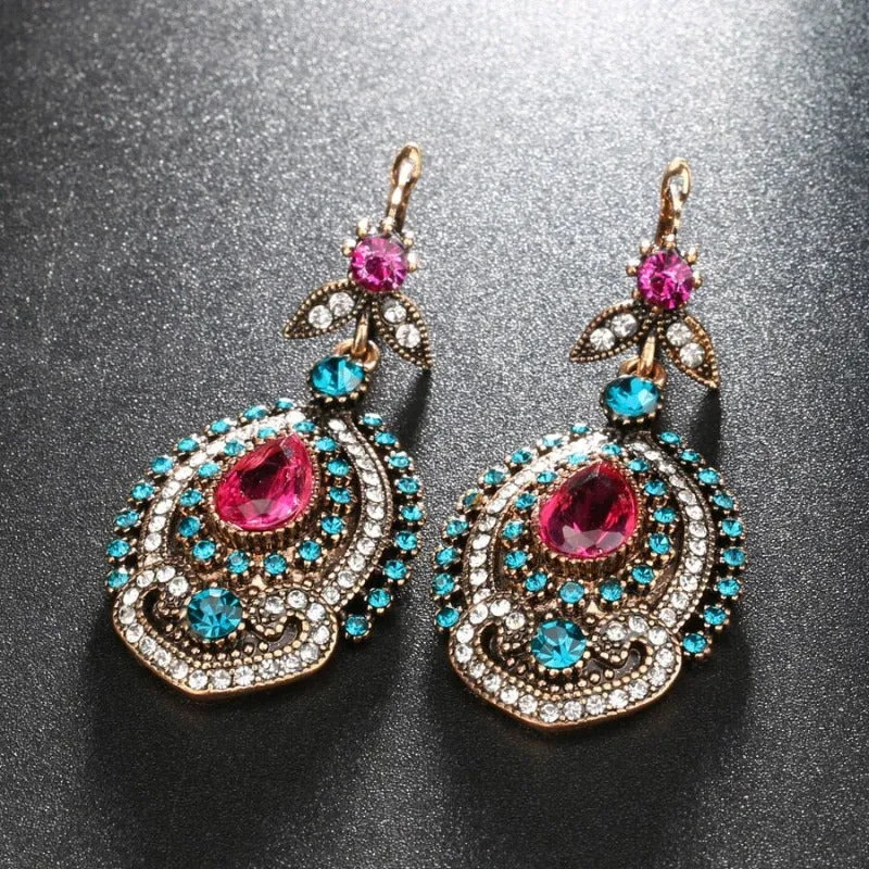 Vintage Pink Zircon Jewelry Set Gold Women Wedding Jewelry