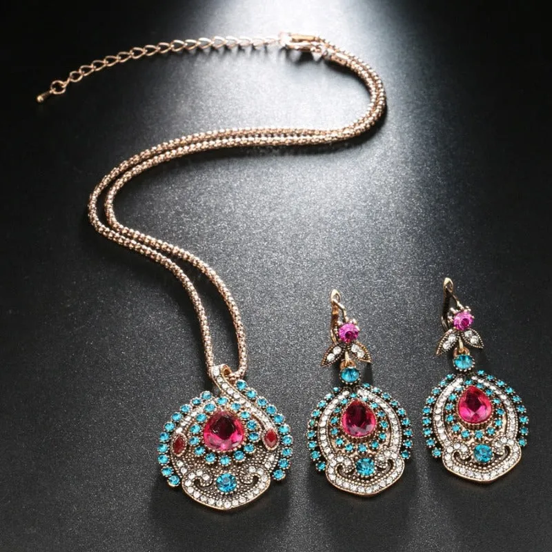 Vintage Pink Zircon Jewelry Set Gold Women Wedding Jewelry