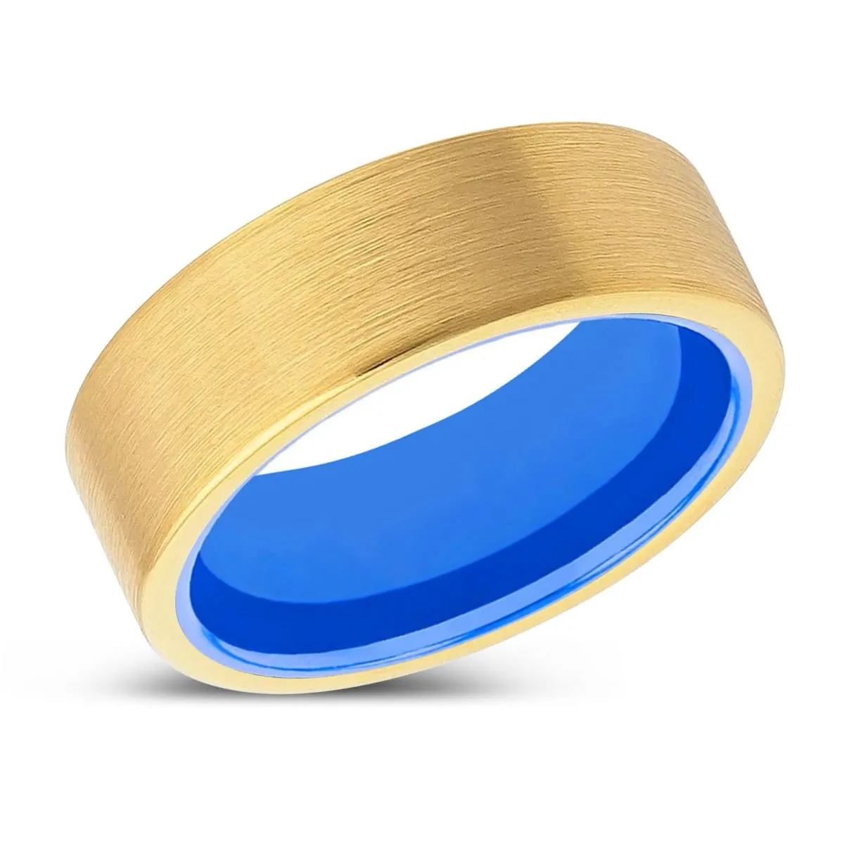 WEALDSTONE| Blue Ring, Gold Tungsten Ring, Brushed, Flat