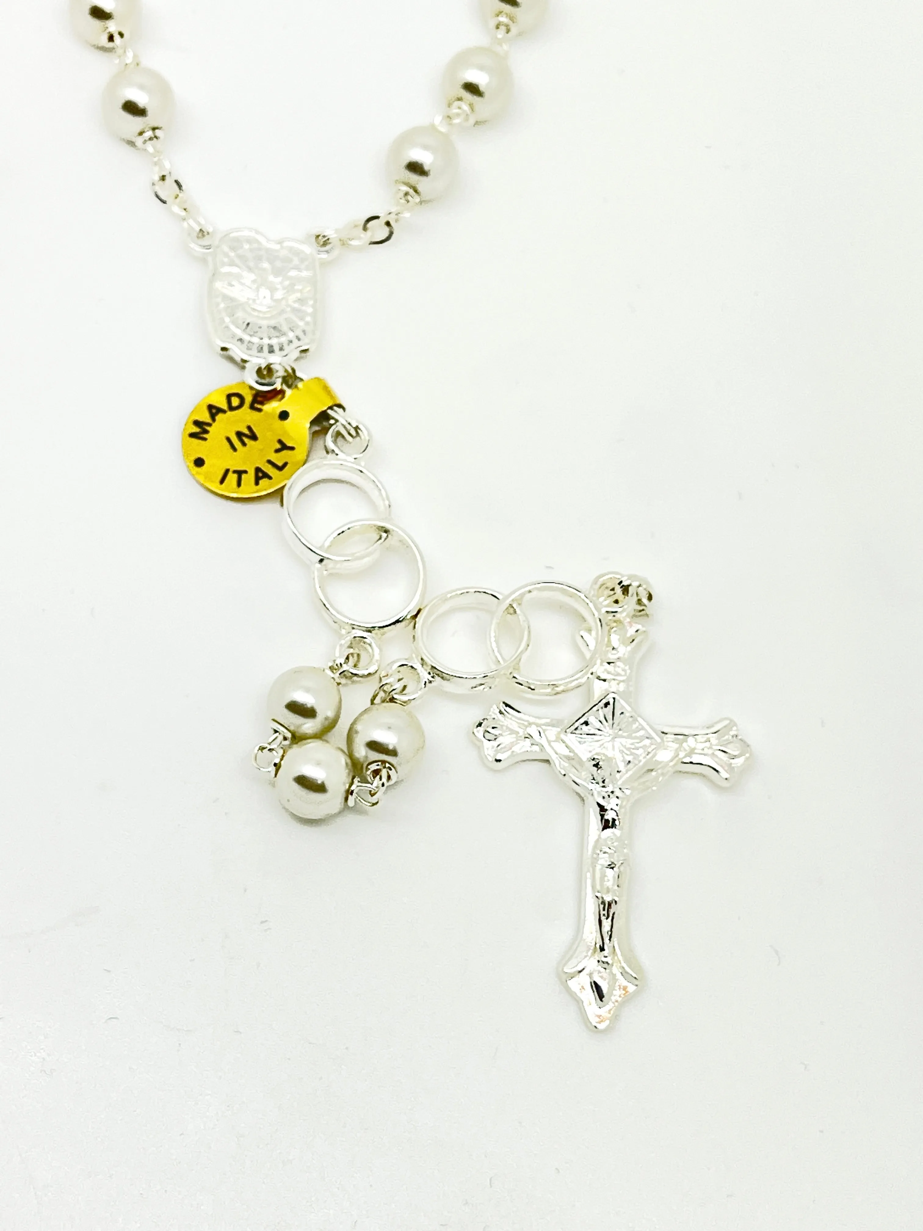 Wedding Rosary White Pearls Sterling Silver Capped