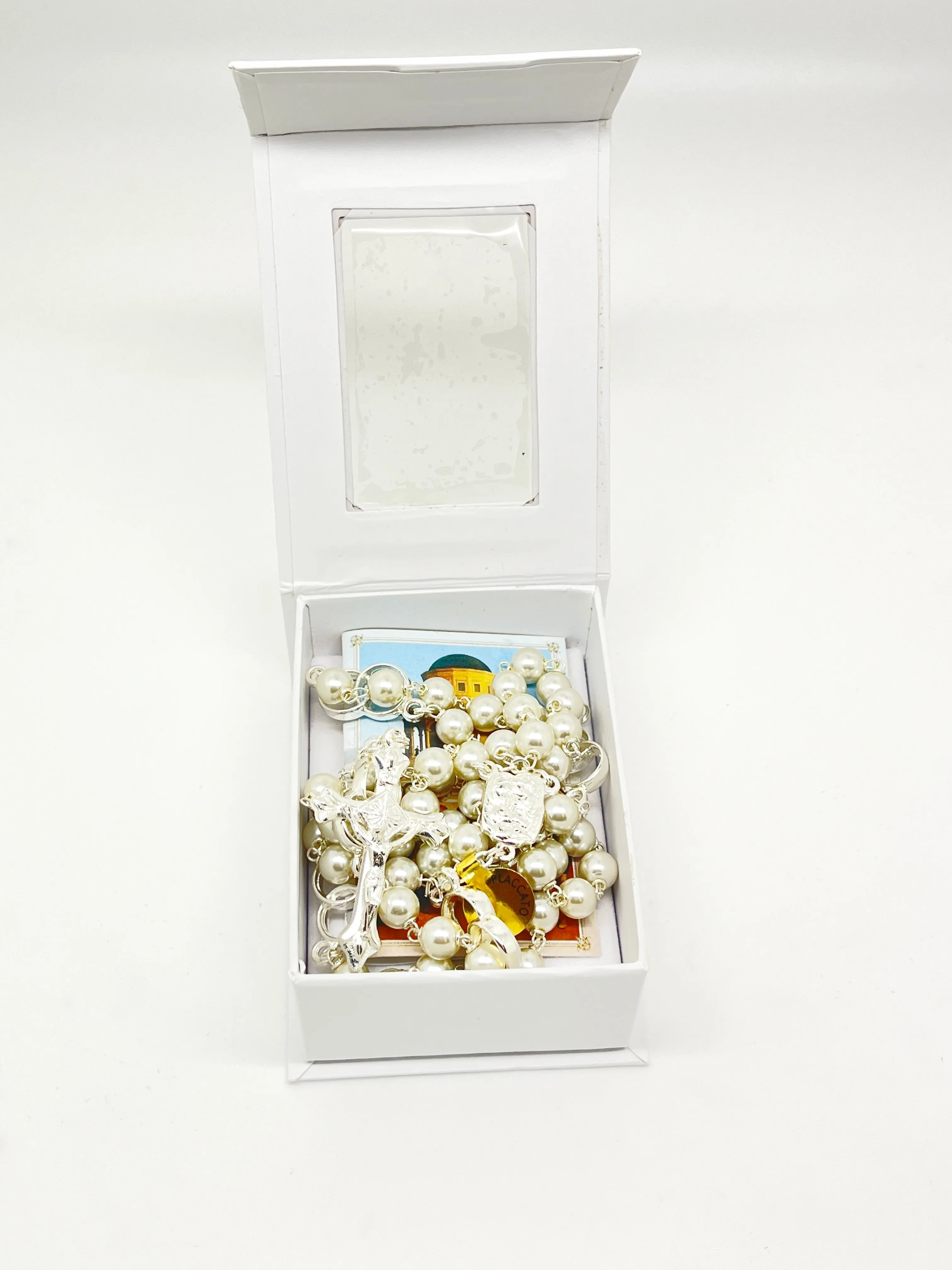 Wedding Rosary White Pearls Sterling Silver Capped