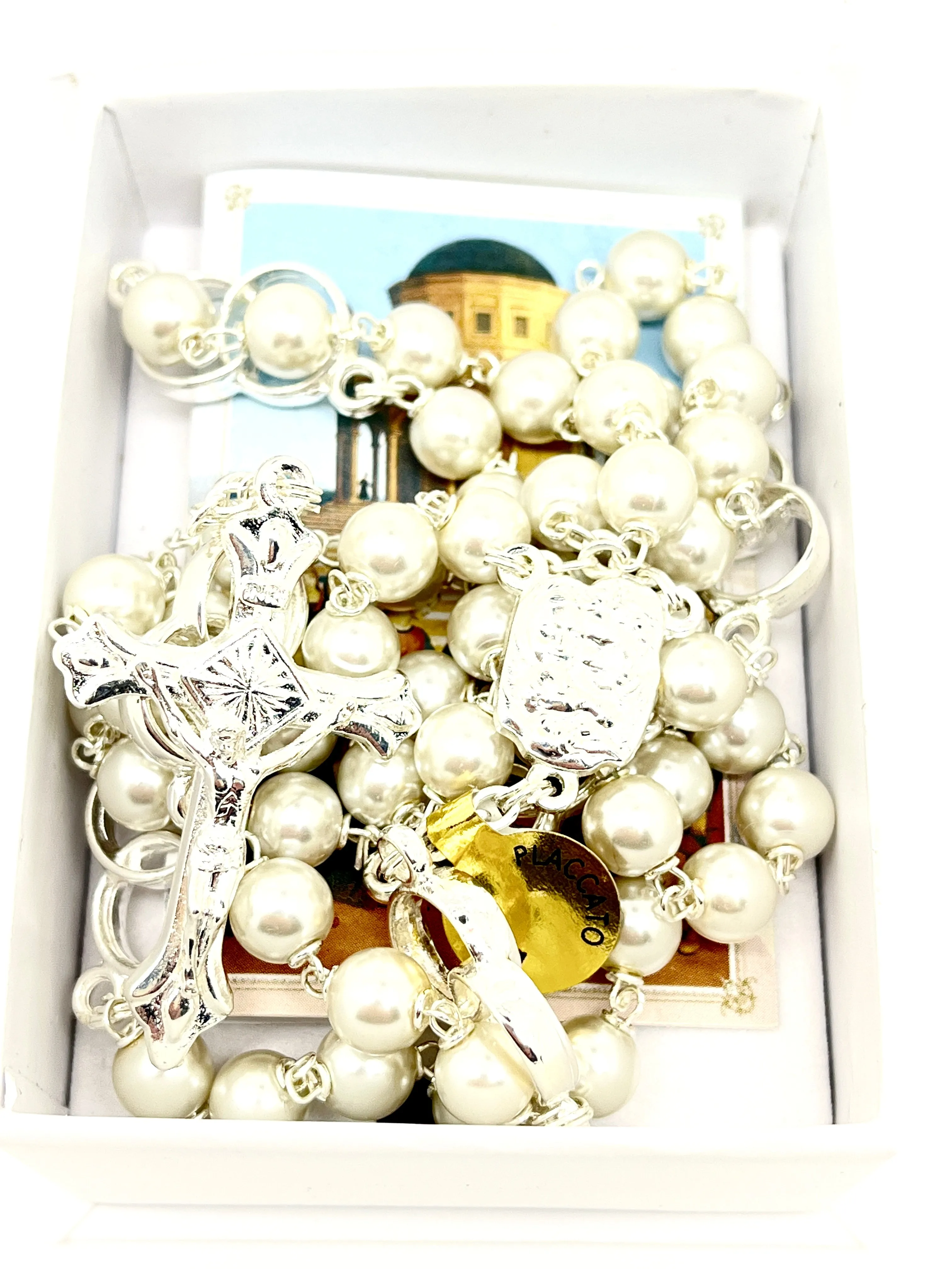 Wedding Rosary White Pearls Sterling Silver Capped