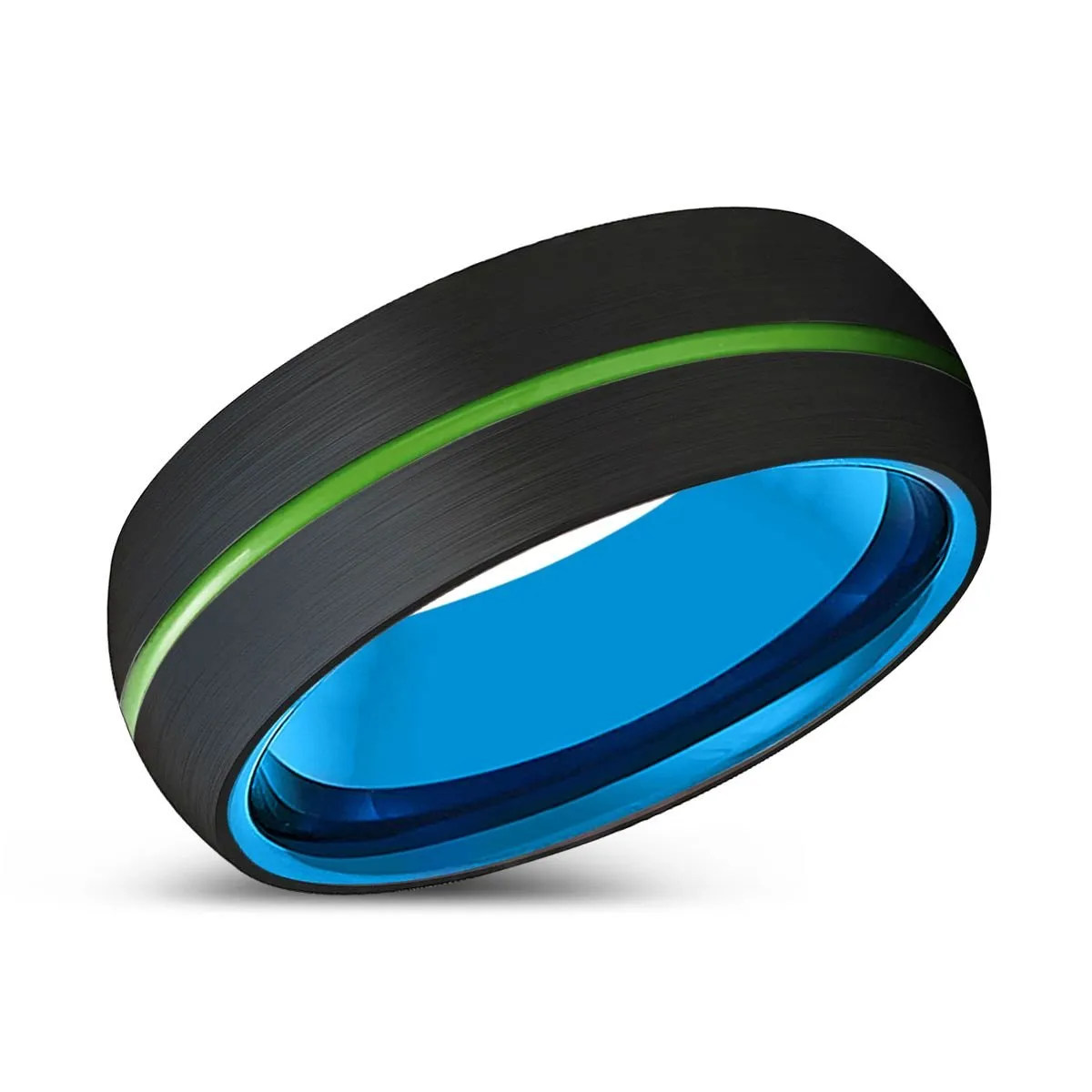WELLINGTON | Blue Tungsten Ring, Black Tungsten Ring, Green Groove, Domed
