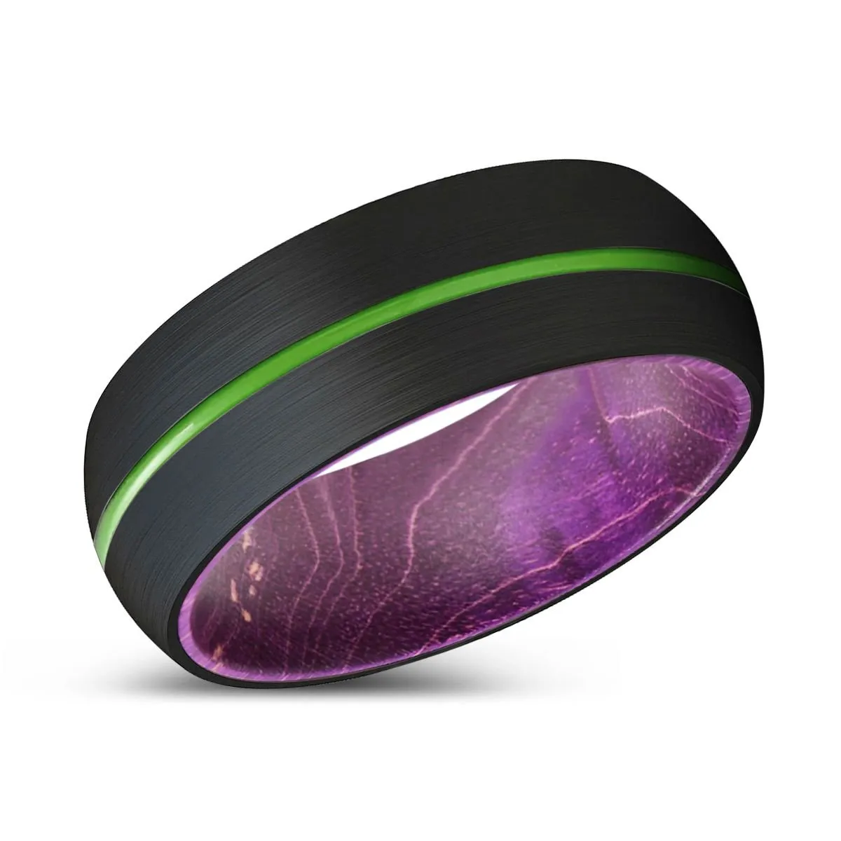 WEREWOLF | Purple Wood, Black Tungsten Ring, Green Groove, Domed