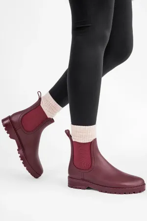 WOMENS RED SLIP ON RAIN BOOTS SHOES