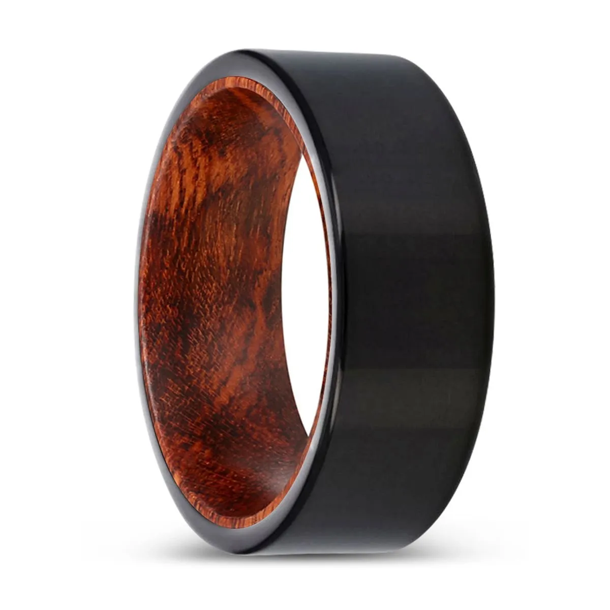 WOOLEY | Snake Wood, Black Tungsten Ring, Shiny, Flat
