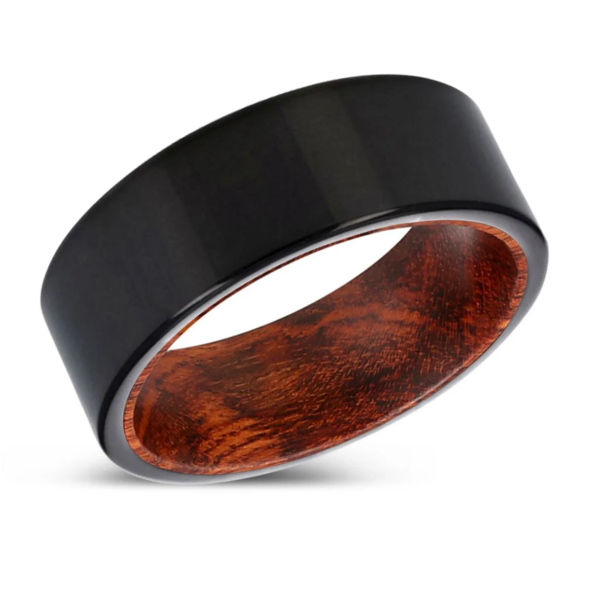 WOOLEY | Snake Wood, Black Tungsten Ring, Shiny, Flat