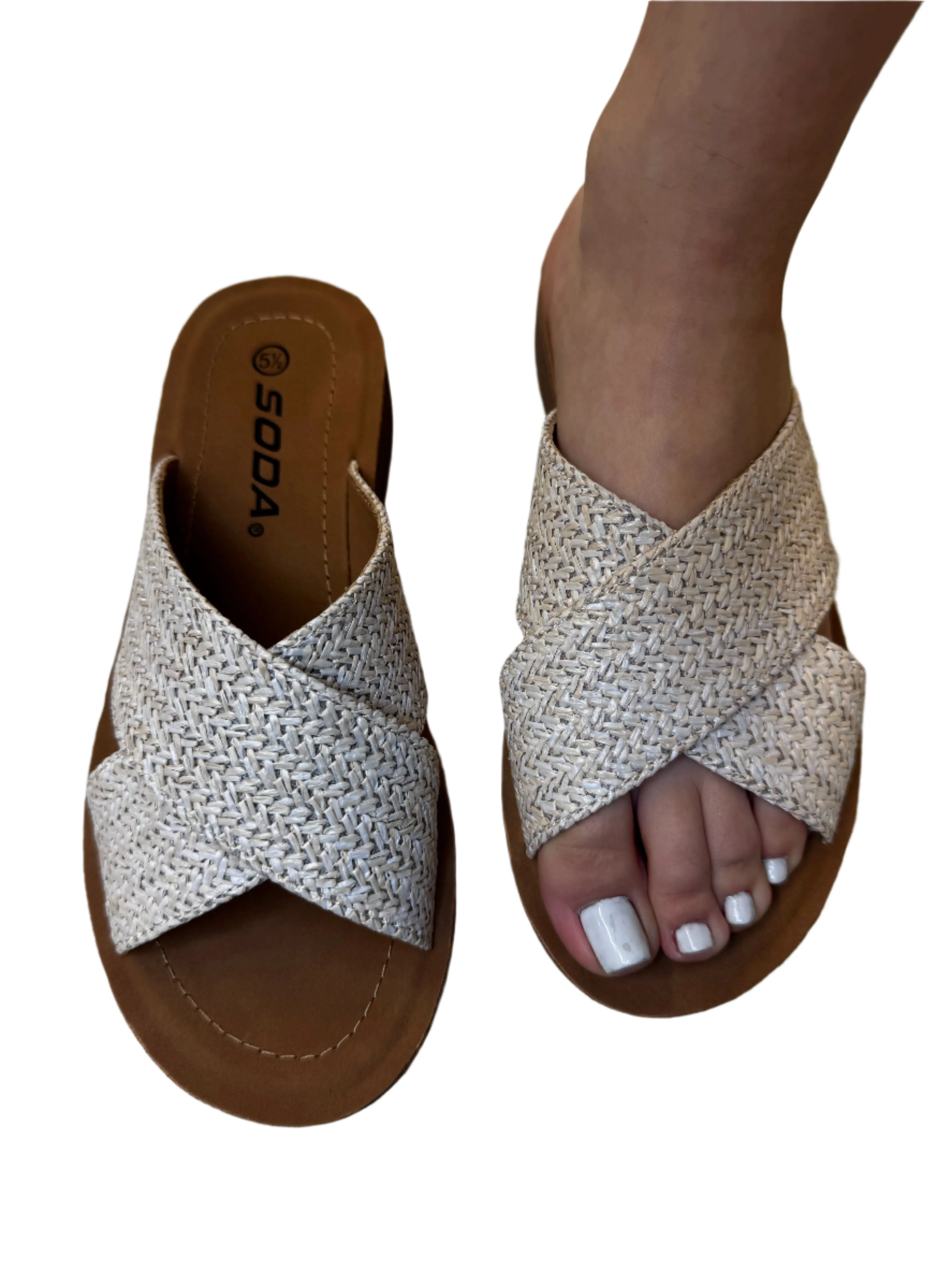 WOVEN X SHAPE PLATFORM SLIDE SANDAL