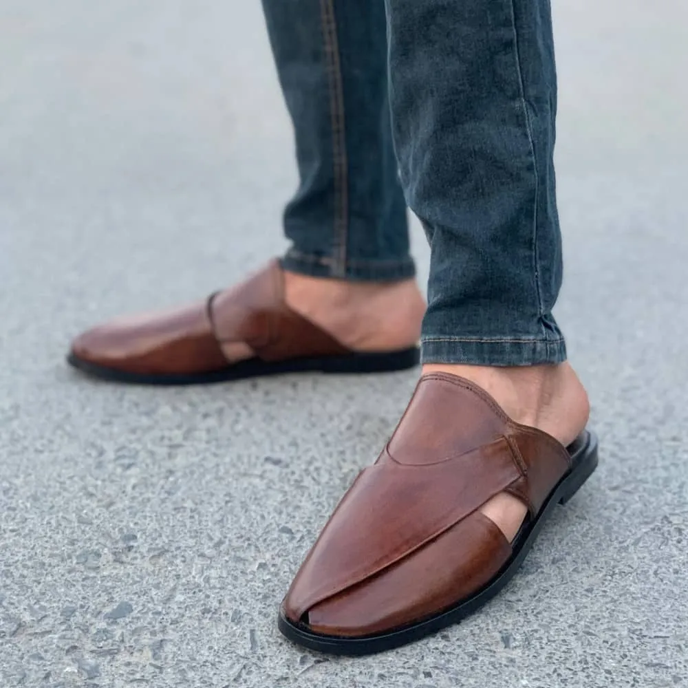 WS Pure leather Handmade Halfcut Peshawari Mustard- 00687
