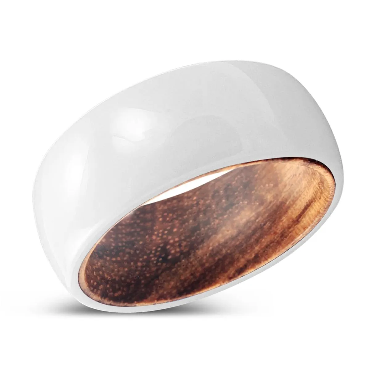 ZEST | Zebra Wood, White Ceramic Ring, Domed