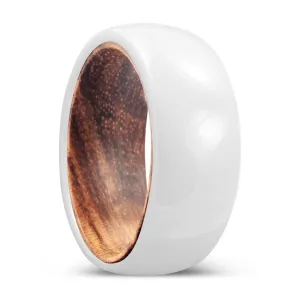 ZEST | Zebra Wood, White Ceramic Ring, Domed